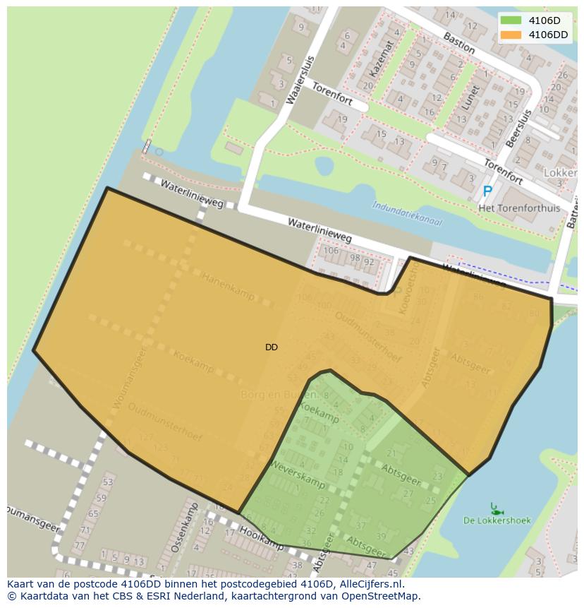 Afbeelding van het postcodegebied 4106 DD op de kaart.