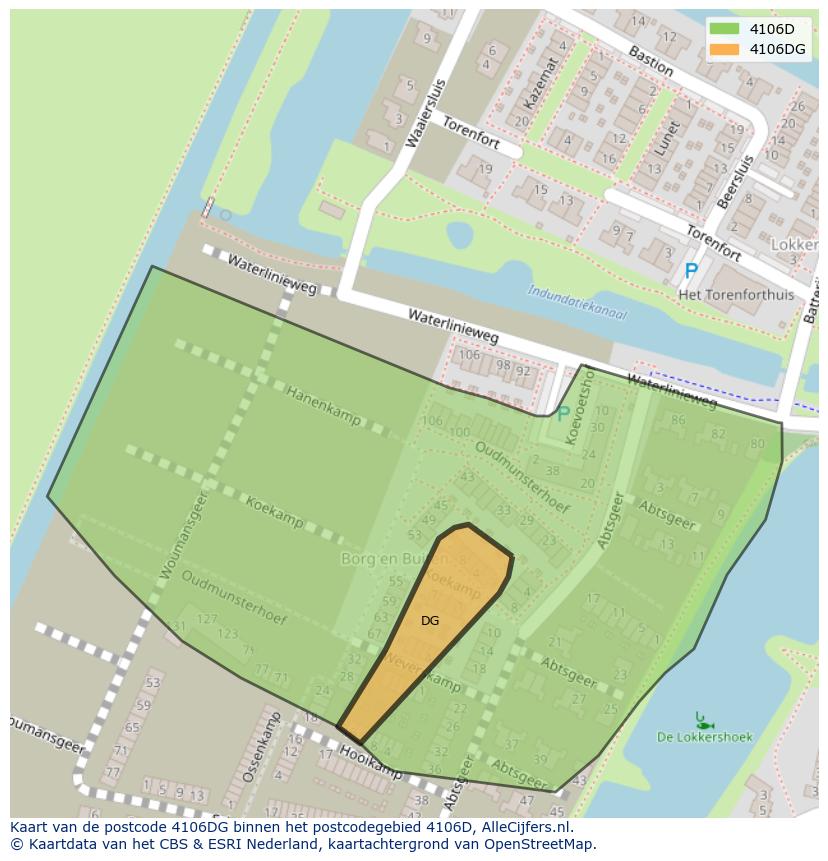 Afbeelding van het postcodegebied 4106 DG op de kaart.