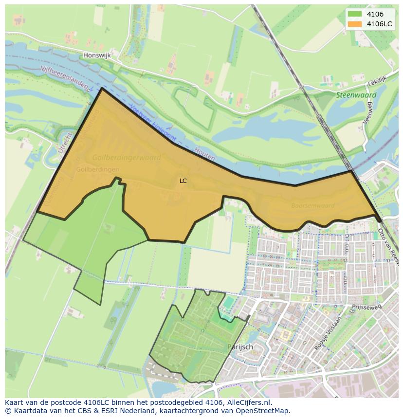 Afbeelding van het postcodegebied 4106 LC op de kaart.