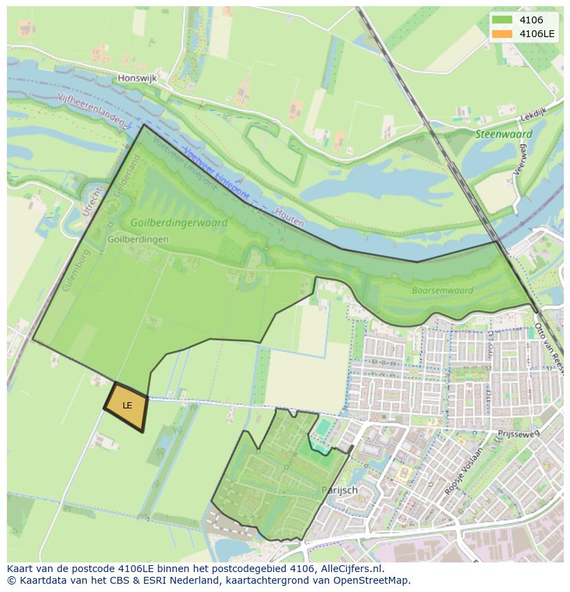 Afbeelding van het postcodegebied 4106 LE op de kaart.
