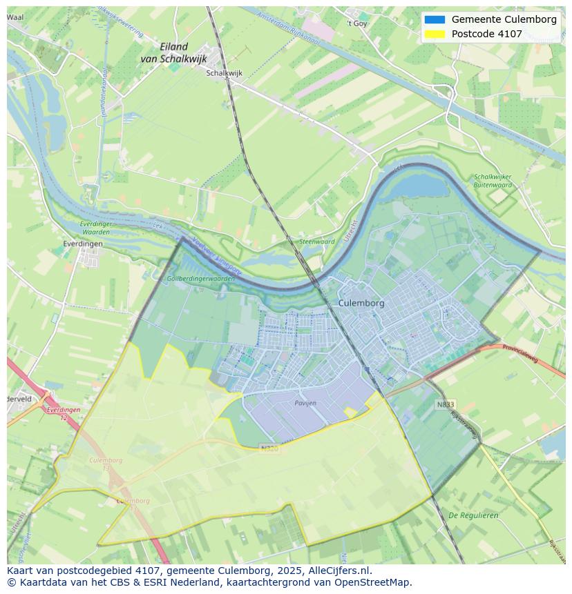 Afbeelding van het postcodegebied 4107 op de kaart.