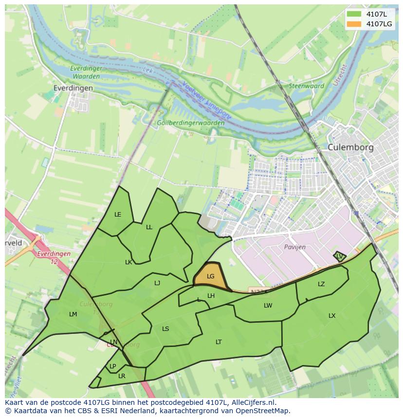 Afbeelding van het postcodegebied 4107 LG op de kaart.