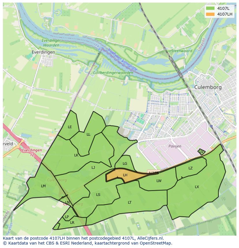 Afbeelding van het postcodegebied 4107 LH op de kaart.