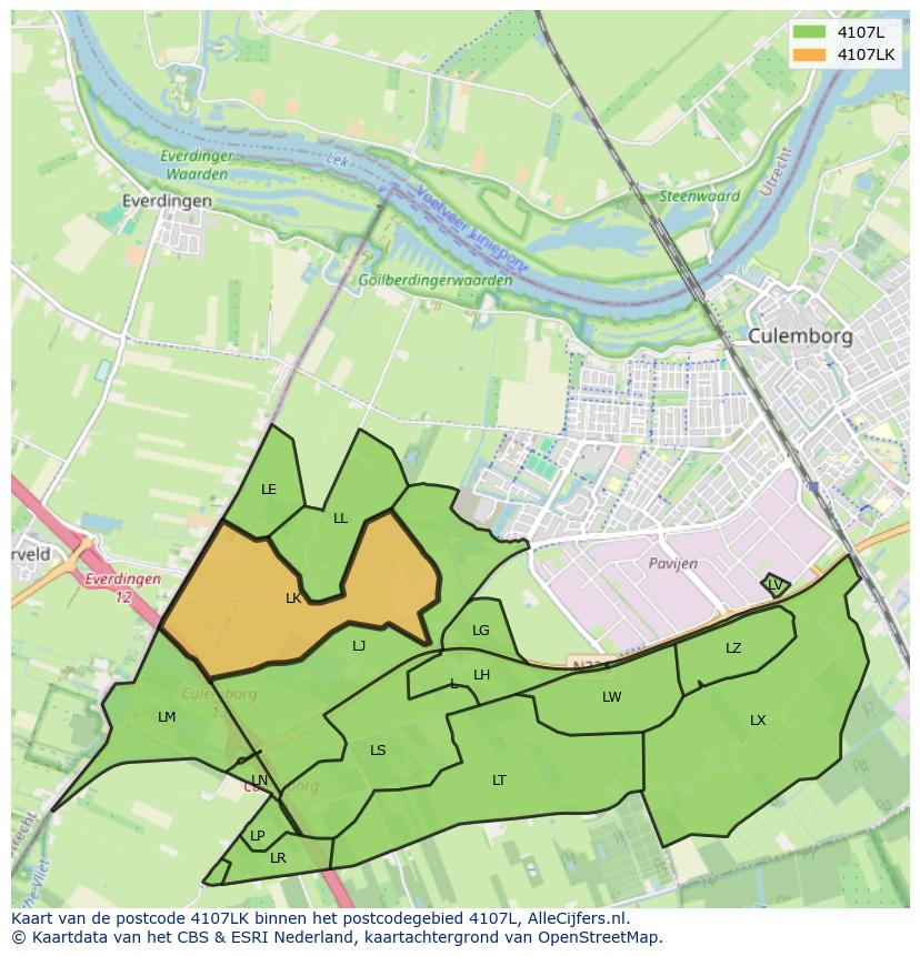 Afbeelding van het postcodegebied 4107 LK op de kaart.
