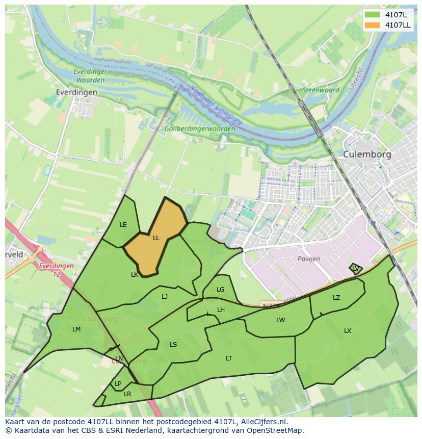Afbeelding van het postcodegebied 4107 LL op de kaart.