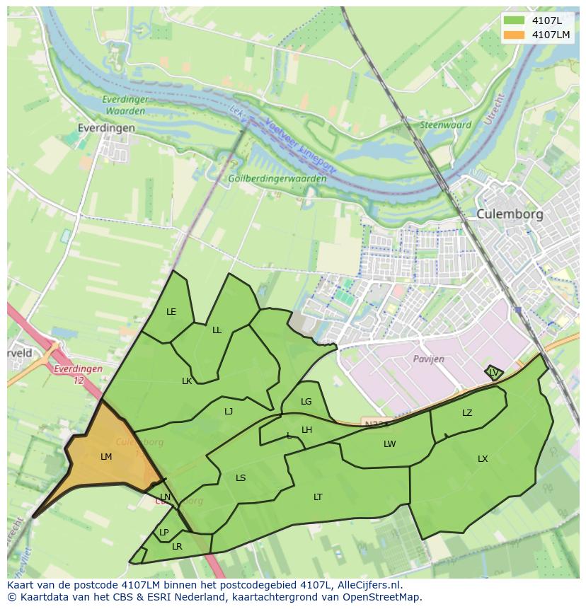 Afbeelding van het postcodegebied 4107 LM op de kaart.