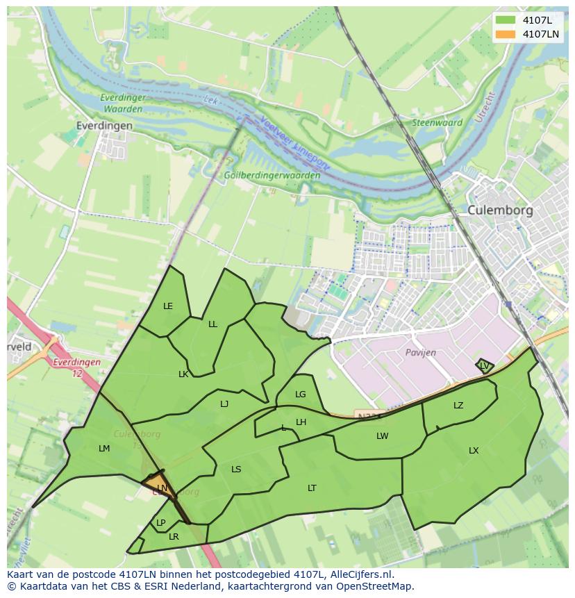 Afbeelding van het postcodegebied 4107 LN op de kaart.