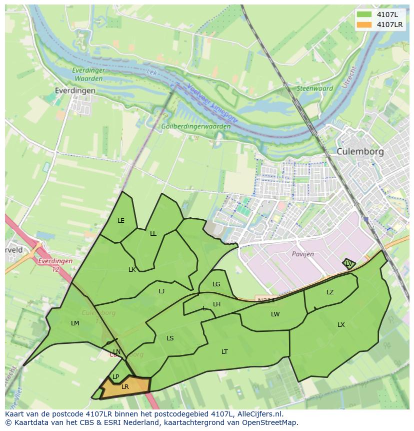 Afbeelding van het postcodegebied 4107 LR op de kaart.