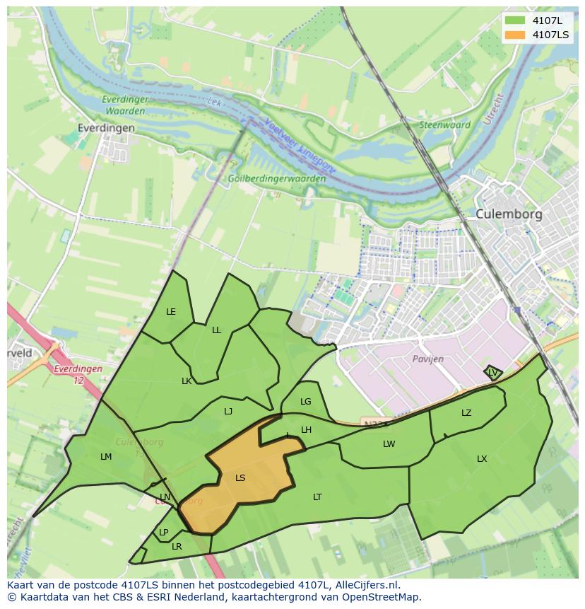 Afbeelding van het postcodegebied 4107 LS op de kaart.