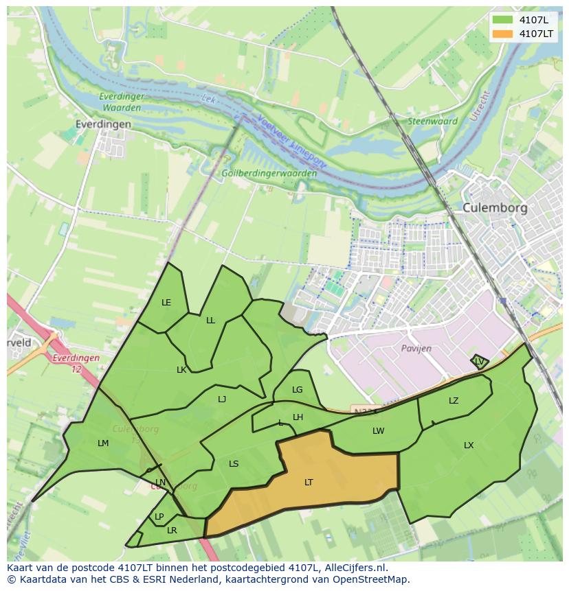 Afbeelding van het postcodegebied 4107 LT op de kaart.