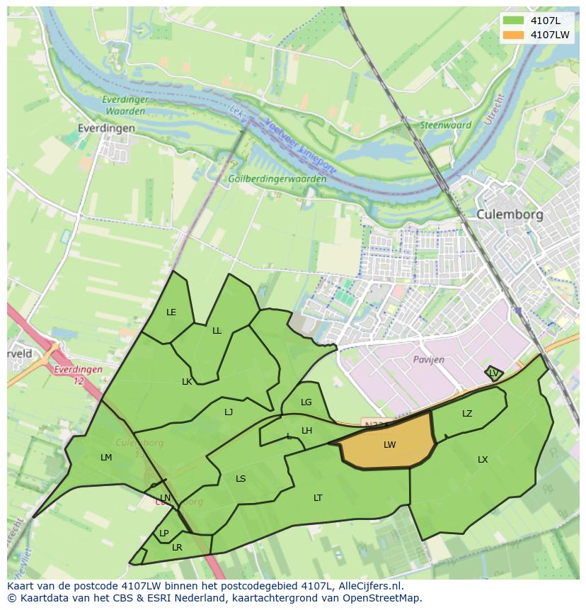 Afbeelding van het postcodegebied 4107 LW op de kaart.