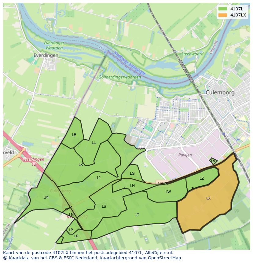 Afbeelding van het postcodegebied 4107 LX op de kaart.