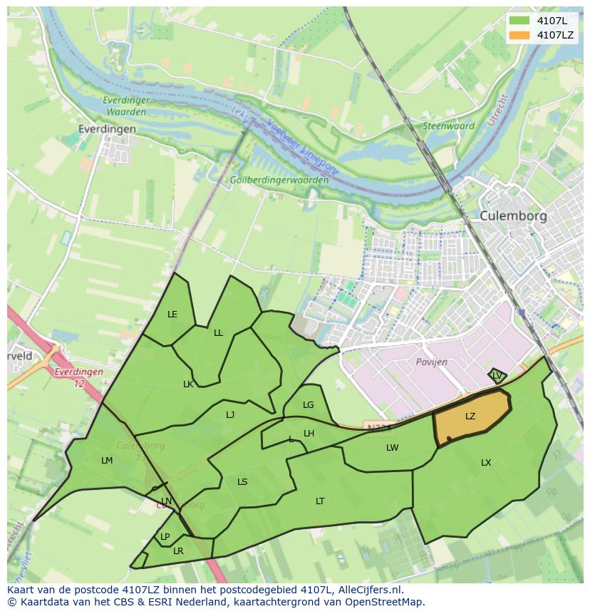 Afbeelding van het postcodegebied 4107 LZ op de kaart.