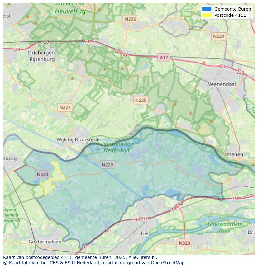 Afbeelding van het postcodegebied 4111 op de kaart.
