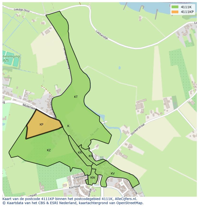 Afbeelding van het postcodegebied 4111 KP op de kaart.