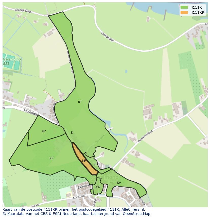 Afbeelding van het postcodegebied 4111 KR op de kaart.