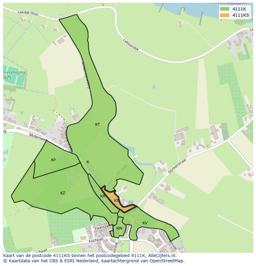 Afbeelding van het postcodegebied 4111 KS op de kaart.