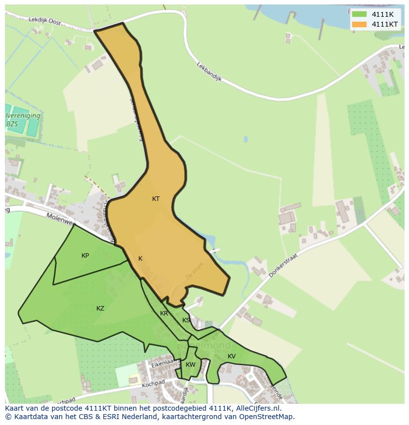 Afbeelding van het postcodegebied 4111 KT op de kaart.