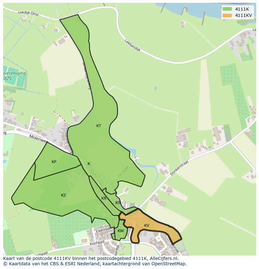 Afbeelding van het postcodegebied 4111 KV op de kaart.