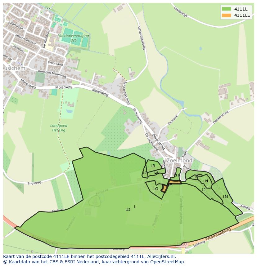 Afbeelding van het postcodegebied 4111 LE op de kaart.