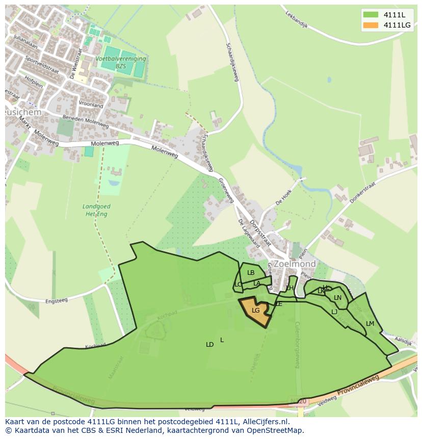 Afbeelding van het postcodegebied 4111 LG op de kaart.