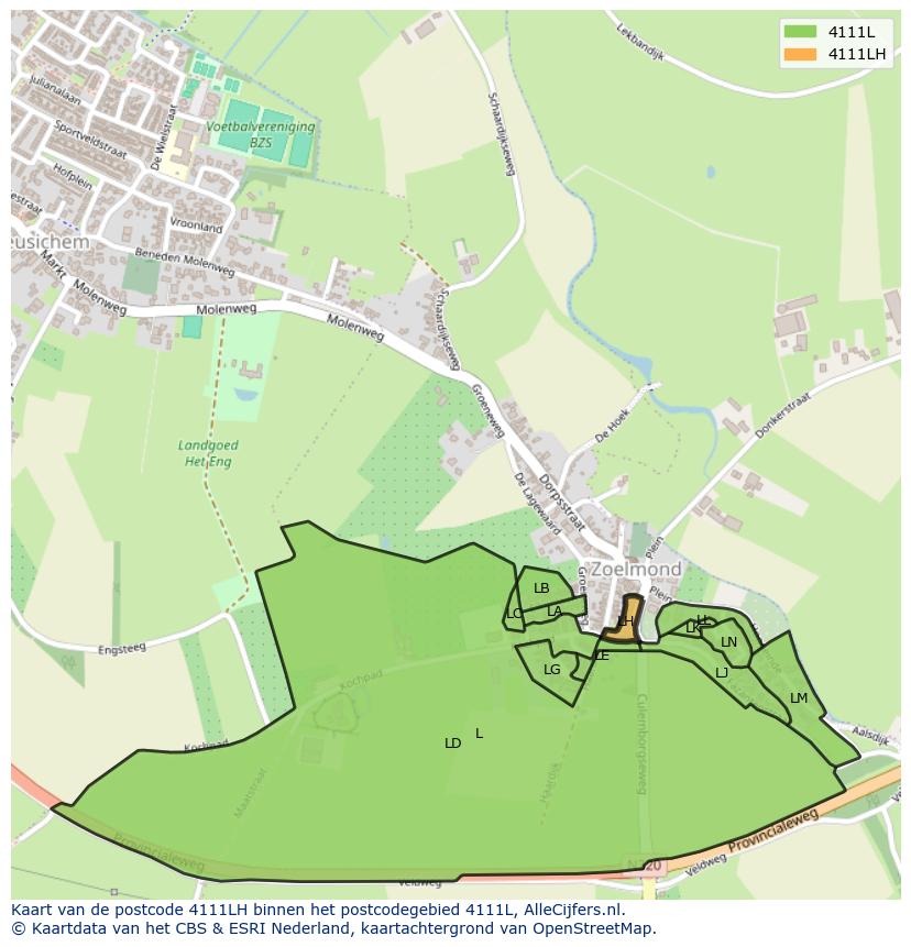 Afbeelding van het postcodegebied 4111 LH op de kaart.