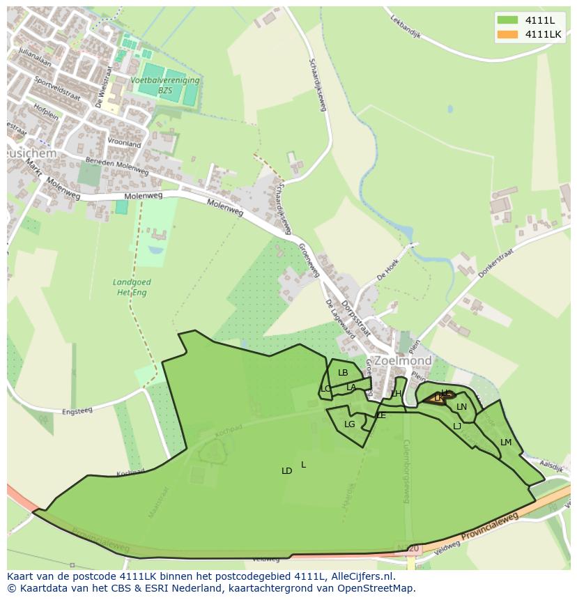 Afbeelding van het postcodegebied 4111 LK op de kaart.