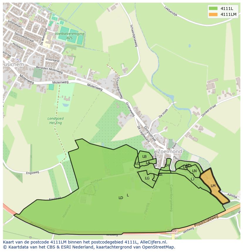 Afbeelding van het postcodegebied 4111 LM op de kaart.