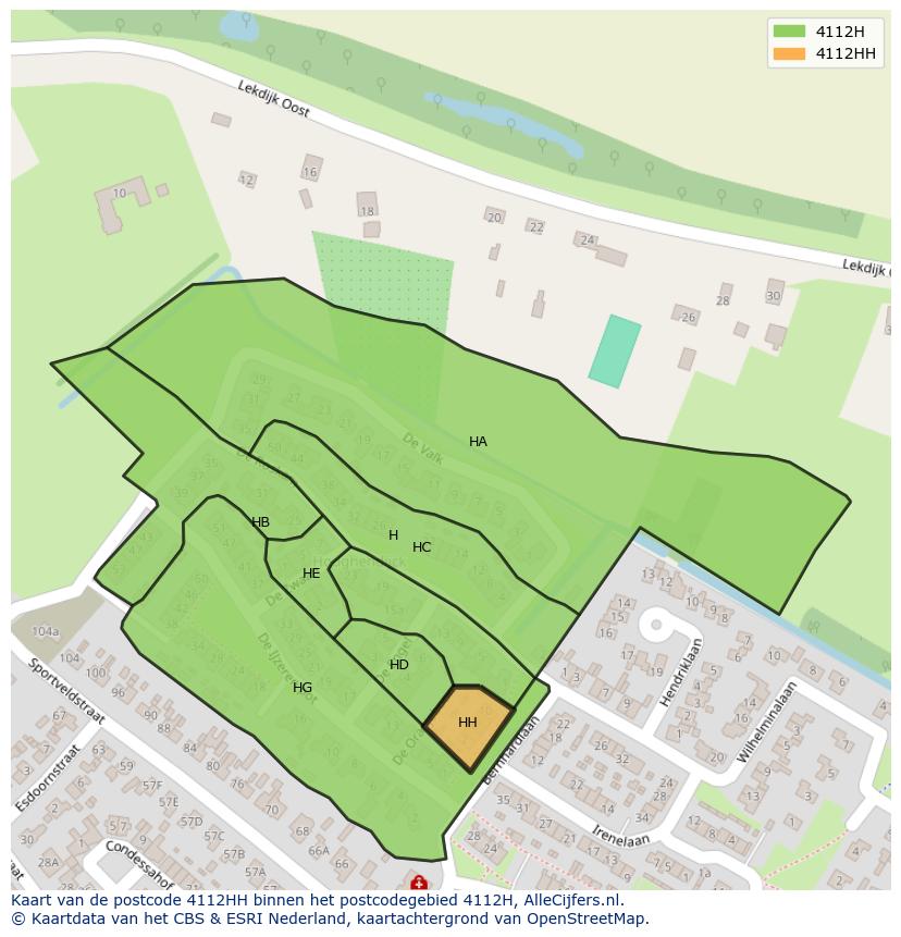 Afbeelding van het postcodegebied 4112 HH op de kaart.