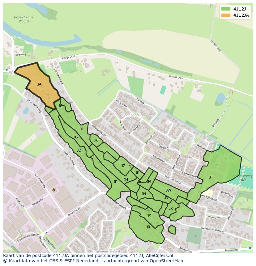 Afbeelding van het postcodegebied 4112 JA op de kaart.