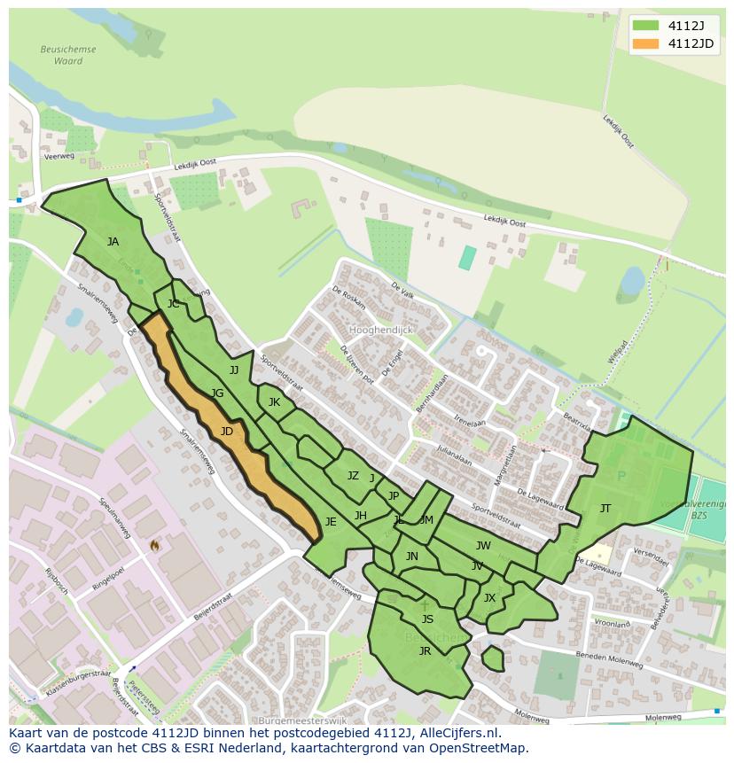 Afbeelding van het postcodegebied 4112 JD op de kaart.