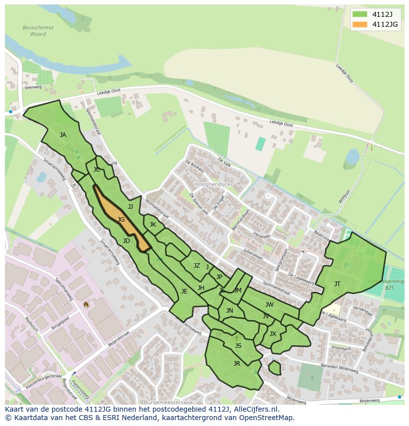 Afbeelding van het postcodegebied 4112 JG op de kaart.