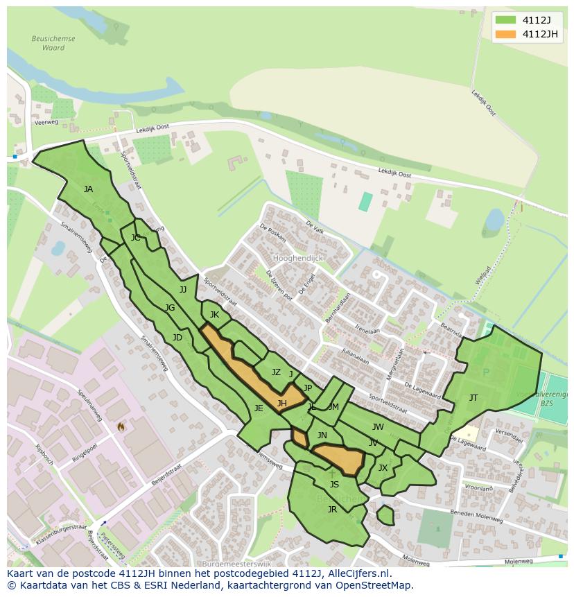 Afbeelding van het postcodegebied 4112 JH op de kaart.