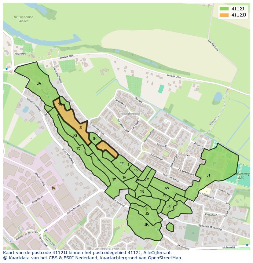Afbeelding van het postcodegebied 4112 JJ op de kaart.