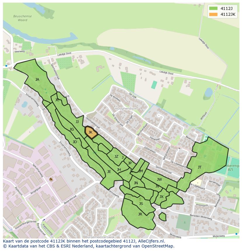 Afbeelding van het postcodegebied 4112 JK op de kaart.