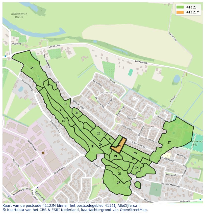 Afbeelding van het postcodegebied 4112 JM op de kaart.