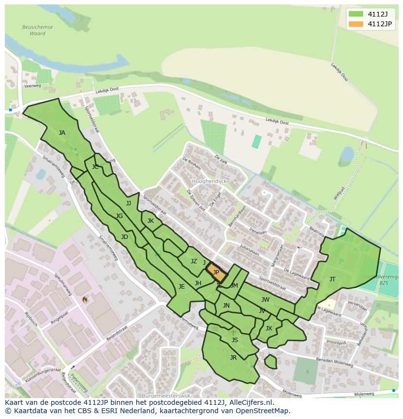 Afbeelding van het postcodegebied 4112 JP op de kaart.