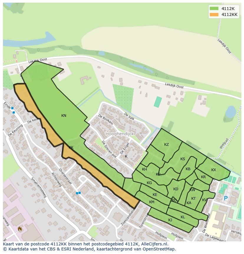 Afbeelding van het postcodegebied 4112 KK op de kaart.