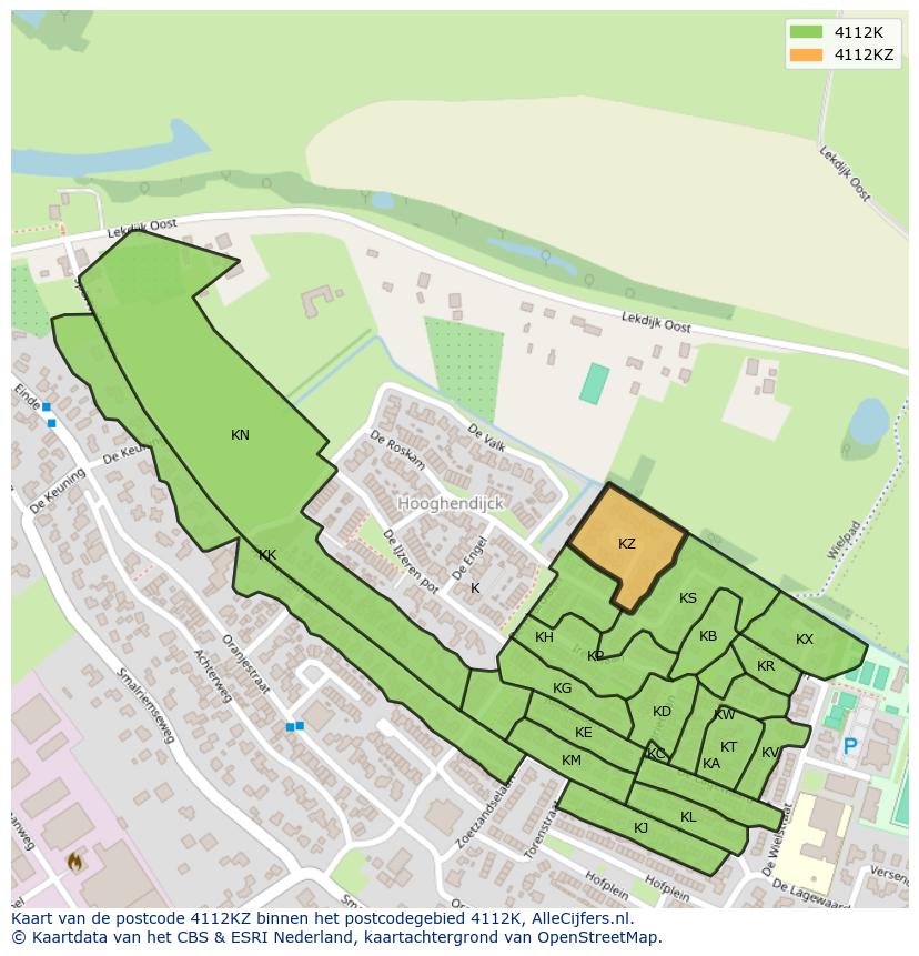Afbeelding van het postcodegebied 4112 KZ op de kaart.