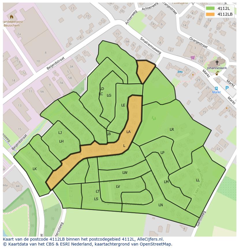 Afbeelding van het postcodegebied 4112 LB op de kaart.