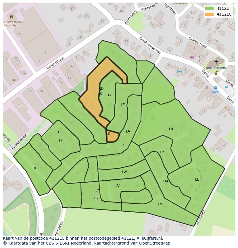 Afbeelding van het postcodegebied 4112 LC op de kaart.
