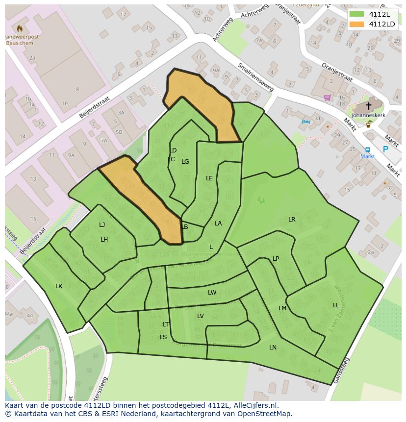 Afbeelding van het postcodegebied 4112 LD op de kaart.