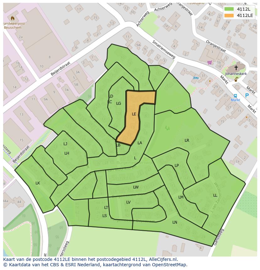 Afbeelding van het postcodegebied 4112 LE op de kaart.