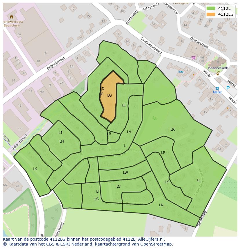 Afbeelding van het postcodegebied 4112 LG op de kaart.