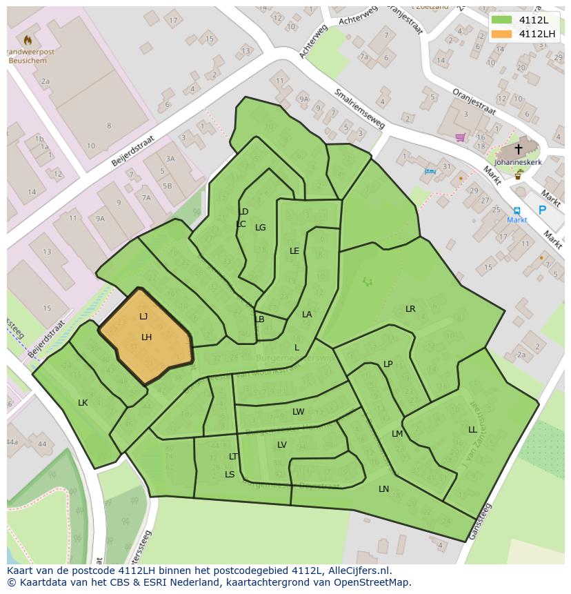 Afbeelding van het postcodegebied 4112 LH op de kaart.