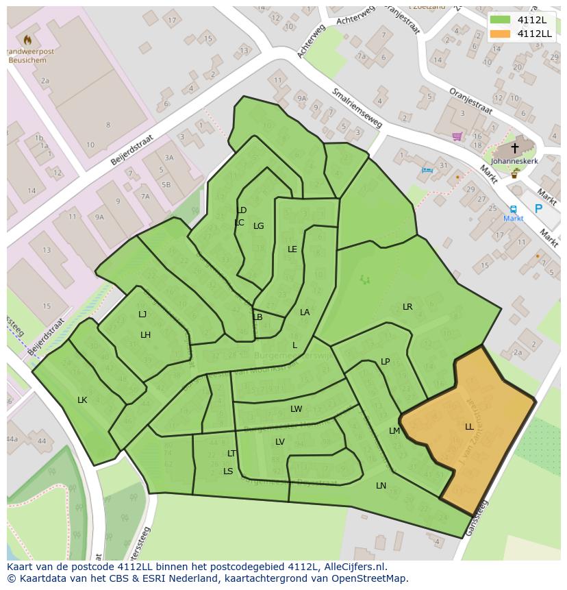 Afbeelding van het postcodegebied 4112 LL op de kaart.