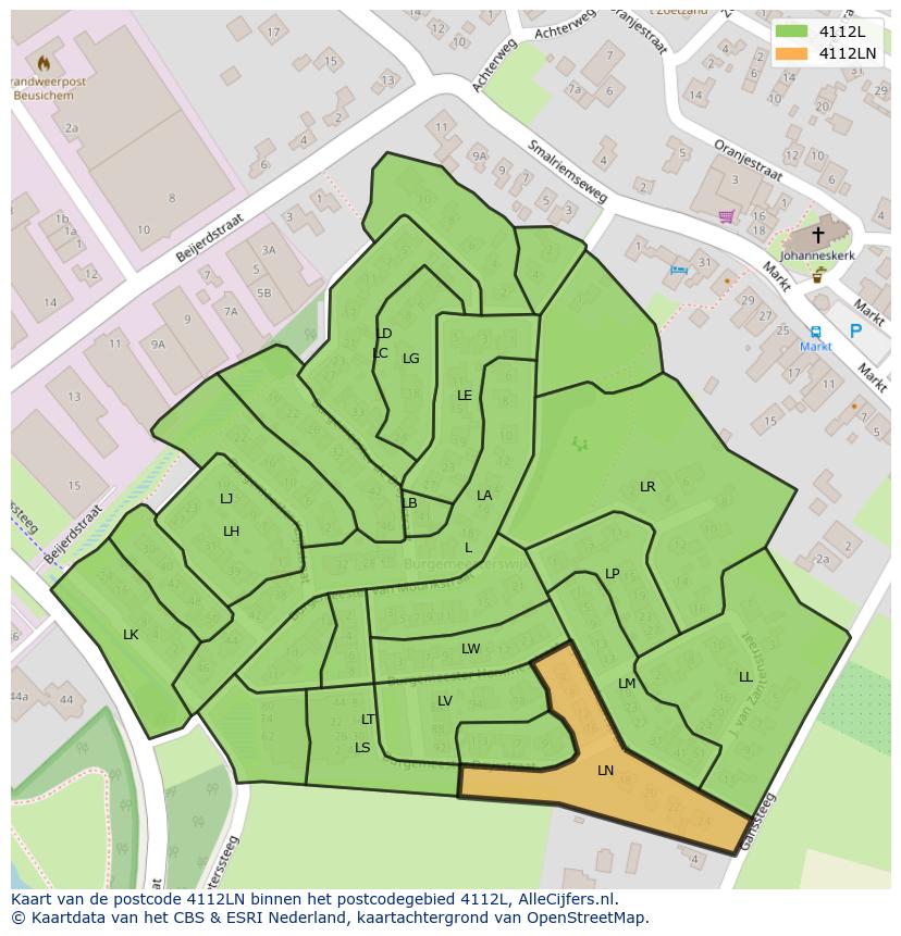 Afbeelding van het postcodegebied 4112 LN op de kaart.