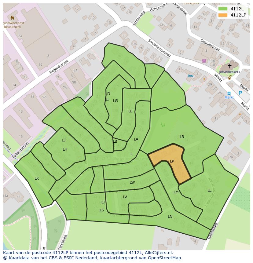 Afbeelding van het postcodegebied 4112 LP op de kaart.
