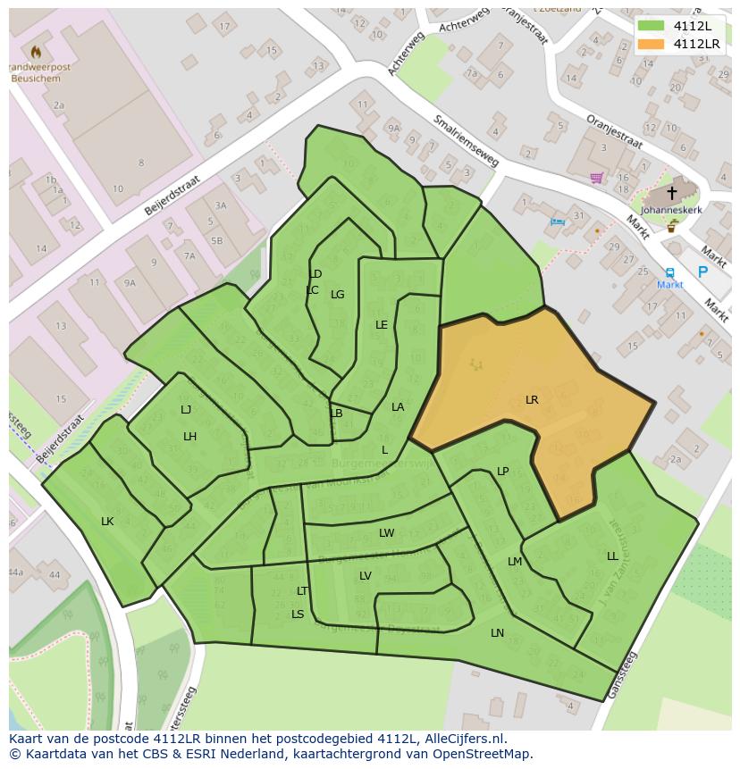 Afbeelding van het postcodegebied 4112 LR op de kaart.