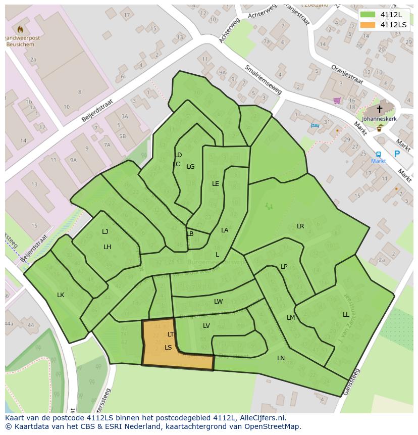 Afbeelding van het postcodegebied 4112 LS op de kaart.